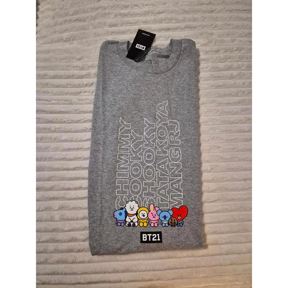 BT21 Grey Hoodie Sweatshirt with Character Print Medium